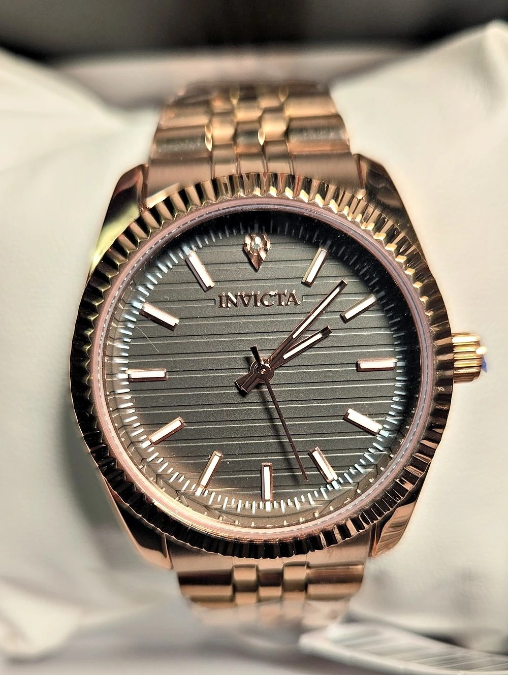 Invicta Rose Gold-Tone Striped Dial Watch